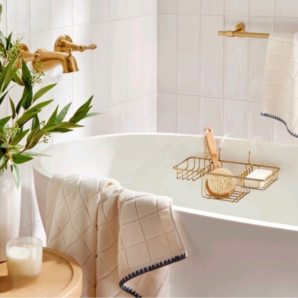 Hearth & Hand with Magnolia Over-the-Side Wired Bathtub Caddy Brass Finish - Picture 2 of 3